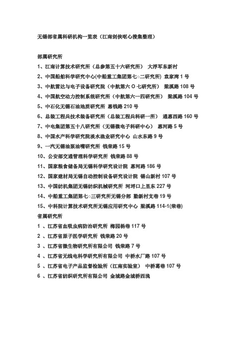 无锡部省属科研机构一览表