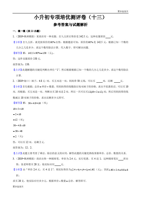 六年级数学小升初专项测评卷(十三)经济问题(解析版)