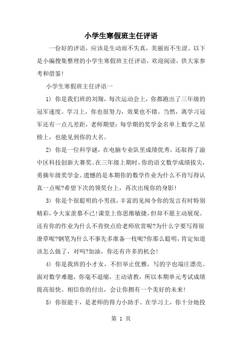 小学生寒假班主任评语共6页文档
