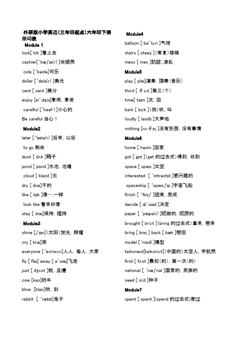 外研版小学英语(三年级起点)六年级下册单词表(带音标)