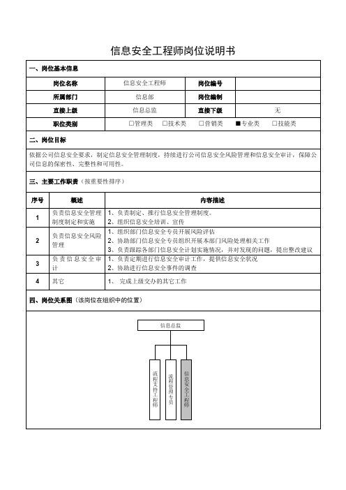 信息安全工程师岗位说明书