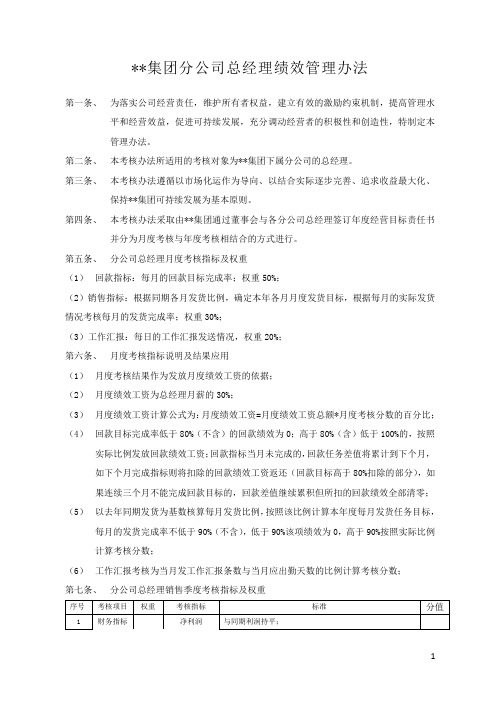 总经理绩效考核管理办法模版
