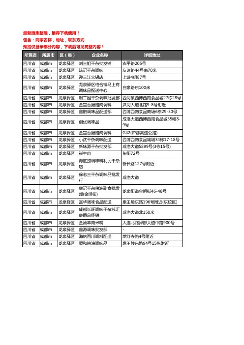 新版四川省成都市龙泉驿区调料企业公司商家户名录单联系方式地址大全21家