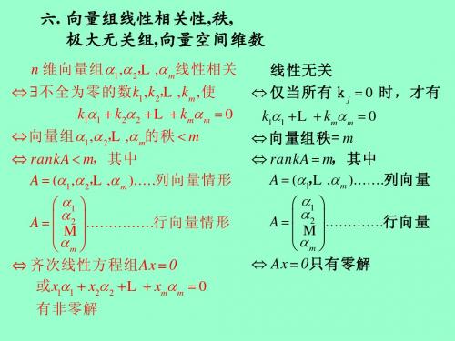 6.六、向量组的线性相关性,秩,极大无关组,向量空间维数