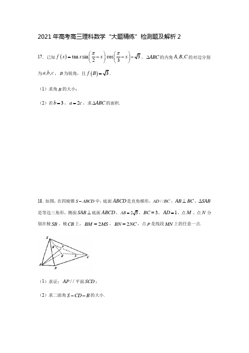 2021年高考高三理科数学“大题精练”检测题及解析2