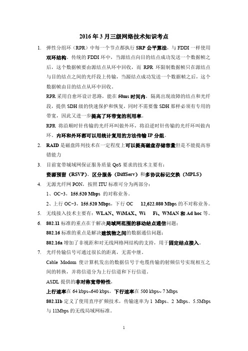 2016计算机三级网络技术知识点最全版