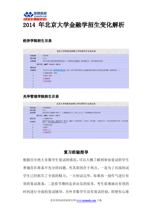 2014北大经济学院光华学院金融学招生目录复习经验指导复试面试技巧