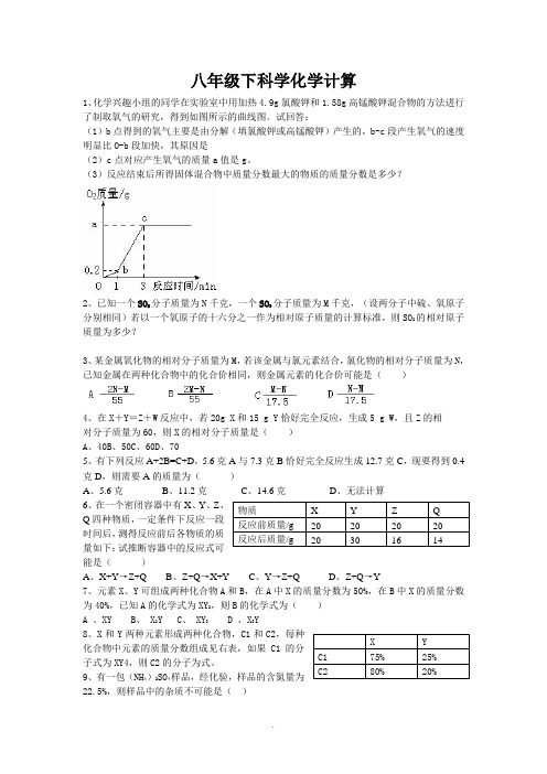 打印八年级下科学化学计算难题汇编