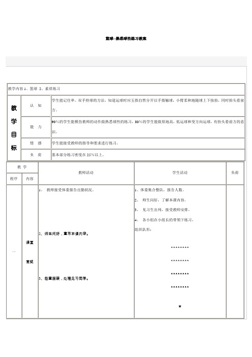 篮球--熟悉球性练习教案