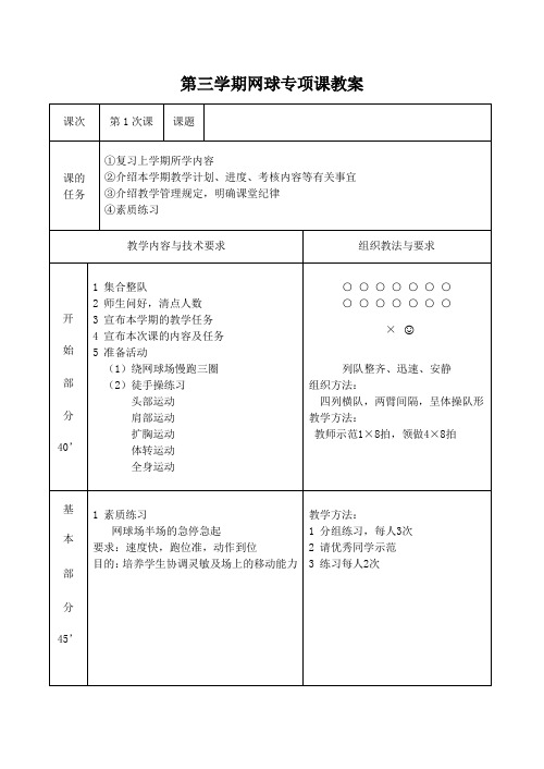 第三学期网球专项课教案