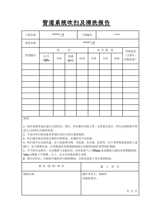 管道系统吹扫及清洗报告