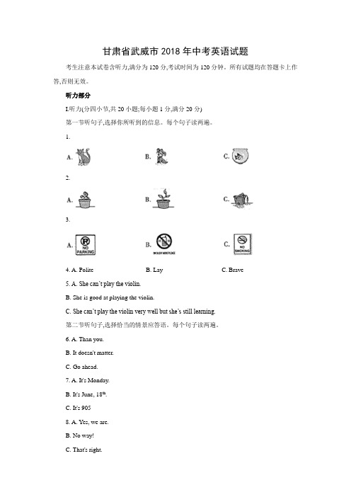 【英语】2018年甘肃省武威市中考试题