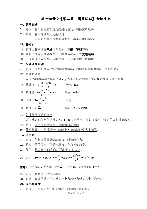 必修2第二章《 圆周运动》知识要点