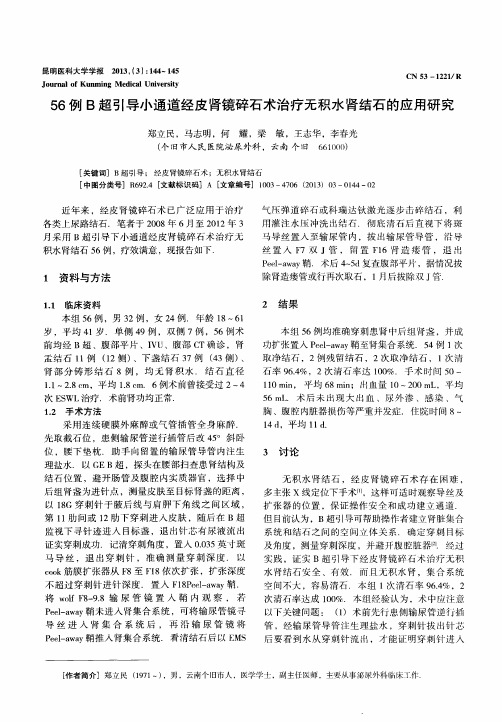 56例B超引导小通道经皮肾镜碎石术治疗无积水肾结石的应用研究