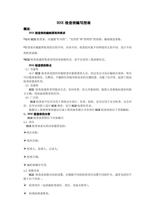 HSE检查表编写指南