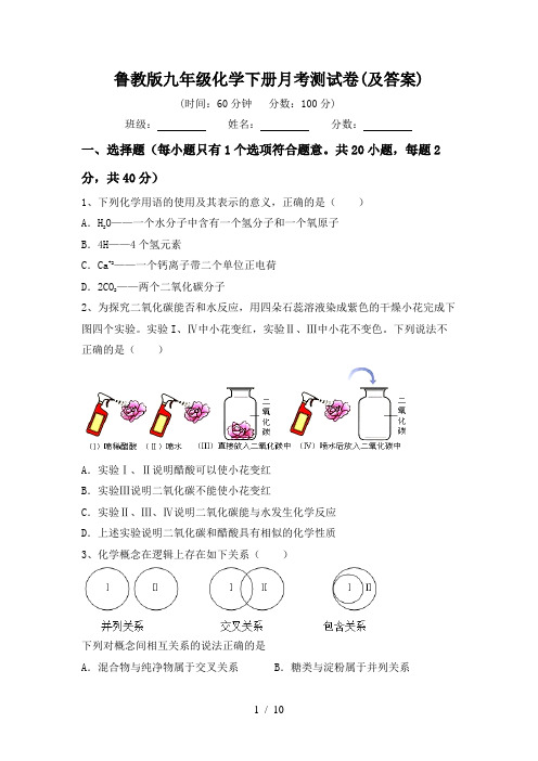 鲁教版九年级化学下册月考测试卷(及答案)
