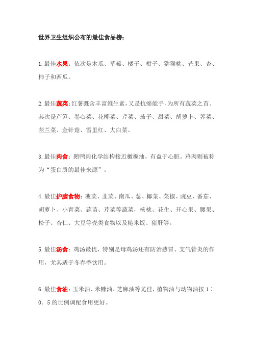 最佳食品榜和十大垃圾食品