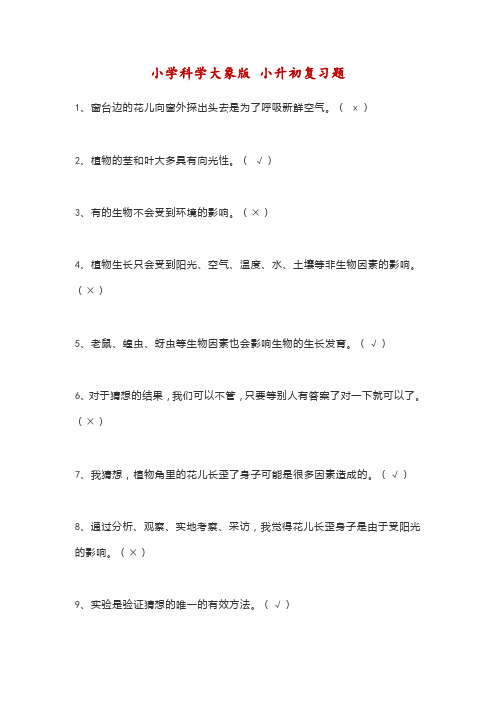 大象版小学科学 小升初复习题-附答案