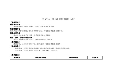 教科版四年级科学上册第1单元8《制作我的小乐器》    