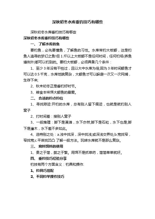 深秋初冬水库垂钓技巧有哪些