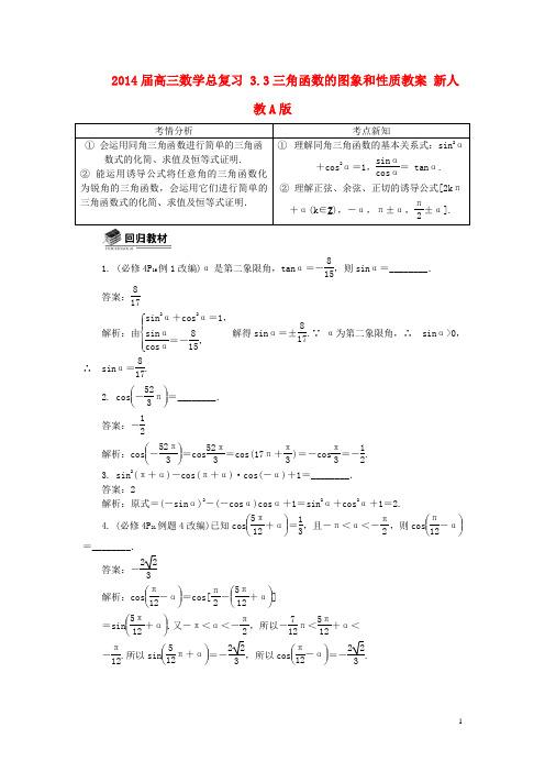 2014届高三数学总复习 3.2同角三角函数的基本关系式与诱导公式教案 新人教A版