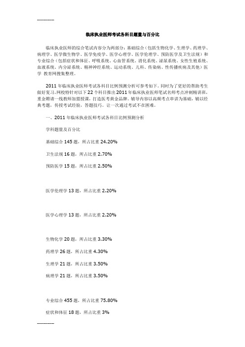 [整理]临床执业医师考试各科目题量与百分比.
