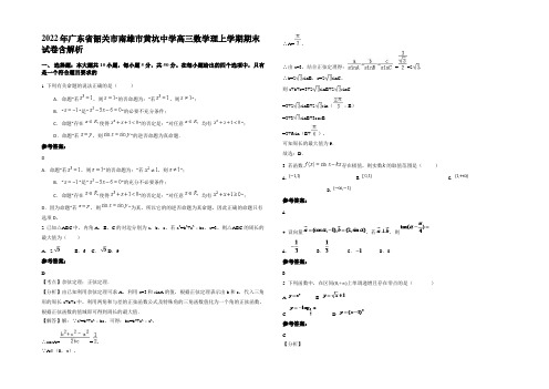 2022年广东省韶关市南雄市黄坑中学高三数学理上学期期末试卷含解析