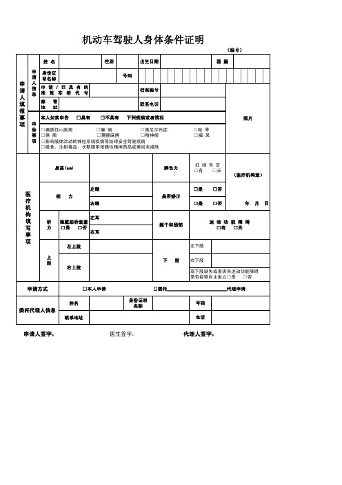 机动车驾驶人身体条件证明正反面机动车驾驶证申请表及科目一预约样板