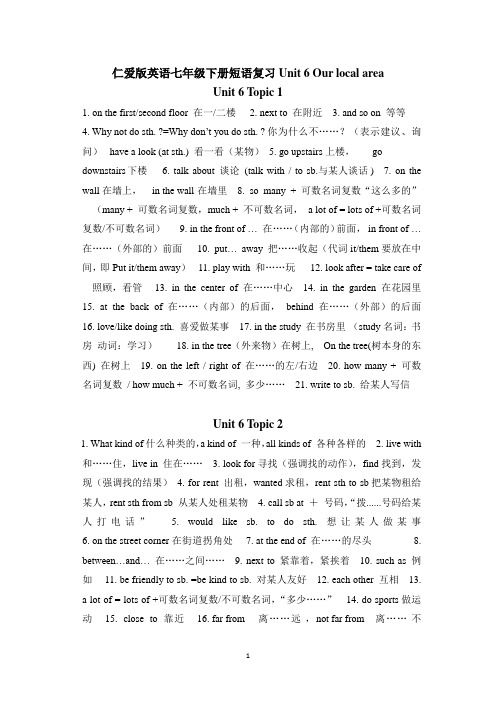 仁爱版英语七年级下册短语复习Unit 6 Our local area