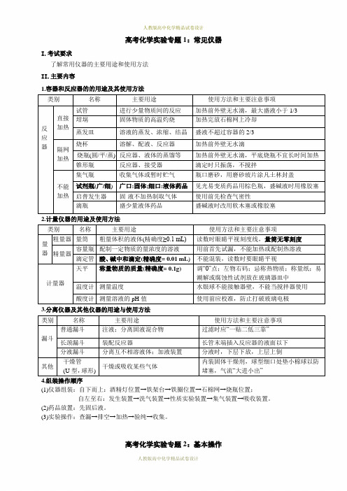 高考化学实验知识点