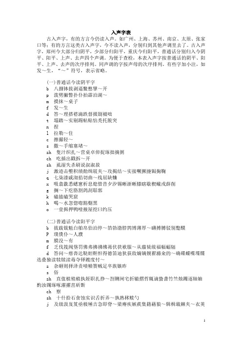 入声字表