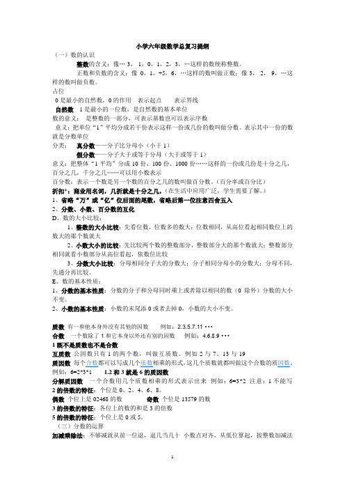 小学六年级数学总复习提纲