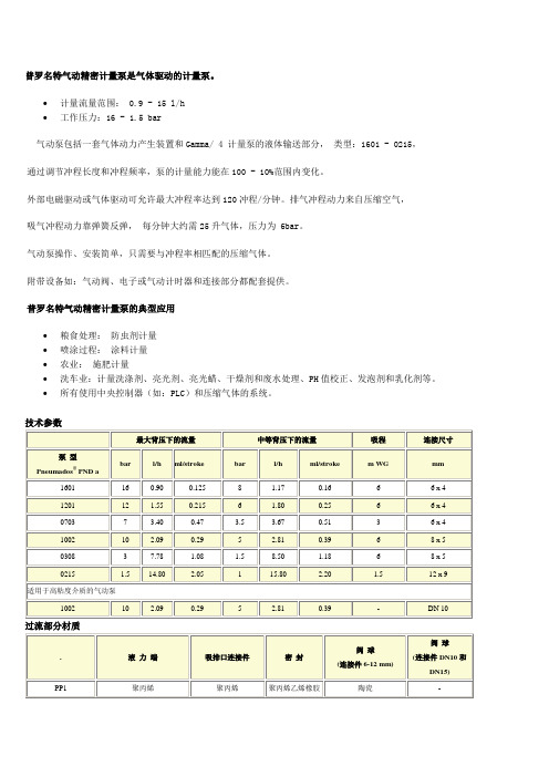 普罗名特气动精密计量泵是气体驱动的计量泵