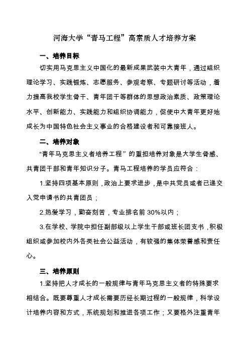 河海大学青马工程培养方案