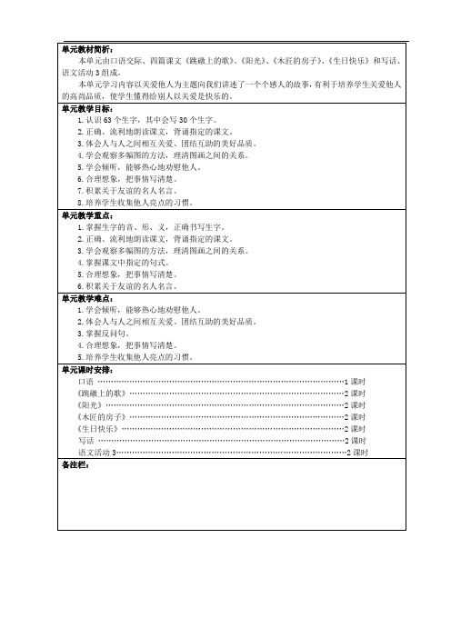单元教学内容简析 (2)