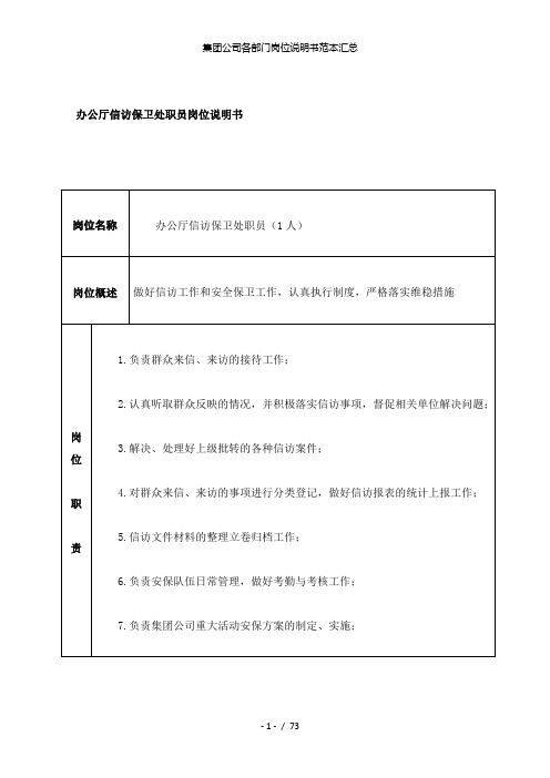 【精品】集团公司各部门岗位说明书范本汇总