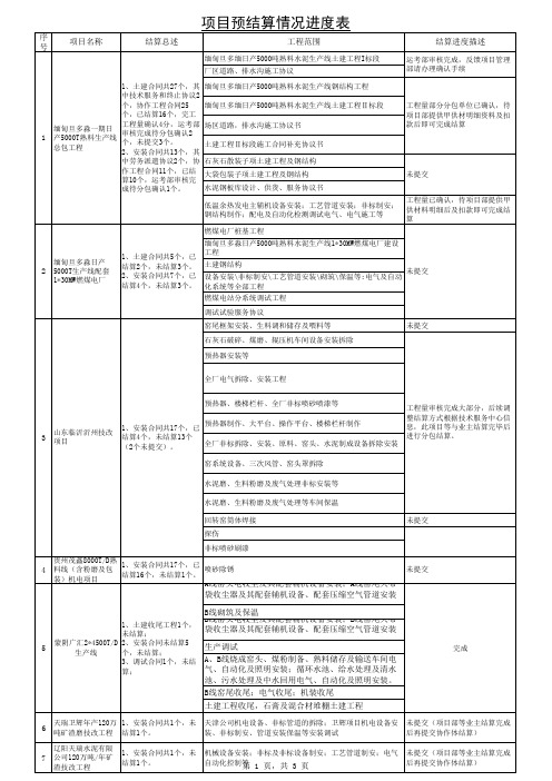 项目预结算情况进度表-邯郸中材