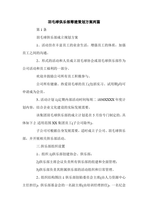 羽毛球俱乐部筹建策划方案两篇.doc