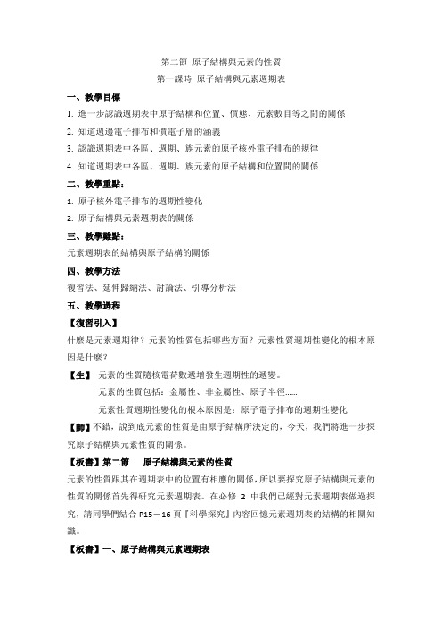 人教版高中化学选修三教案-原子结构与元素的性质 第一课时