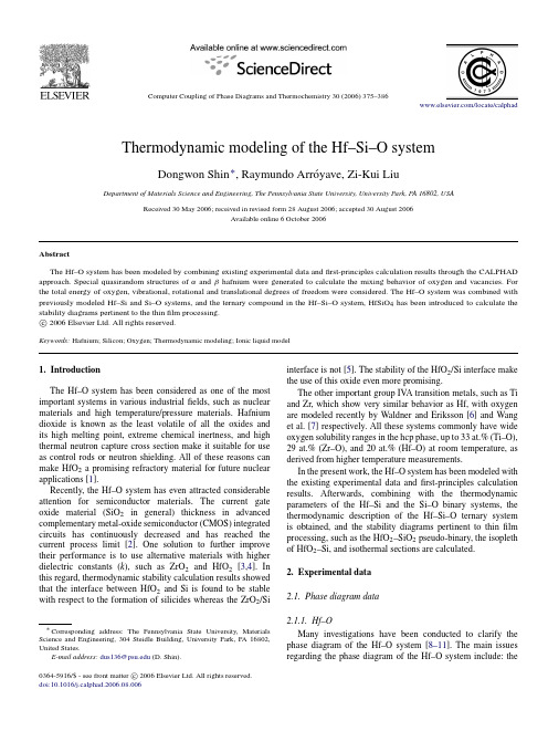 Thermodynamic modeling of the Hf–Si–O system