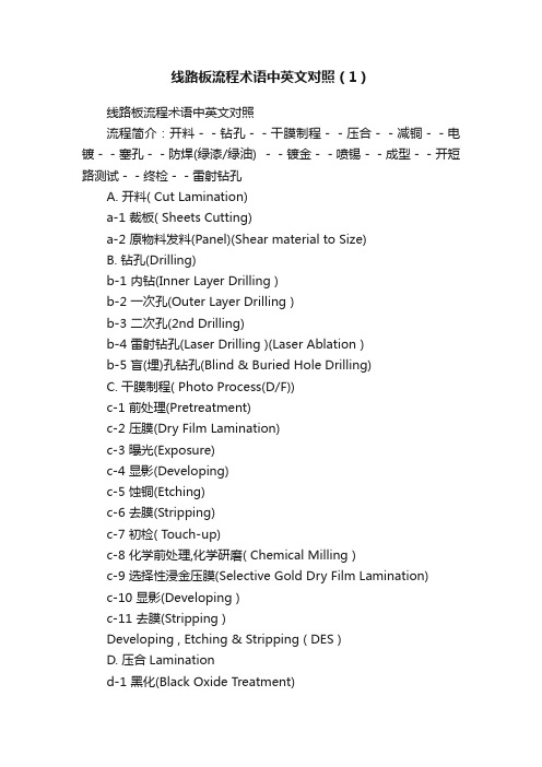 线路板流程术语中英文对照（1）