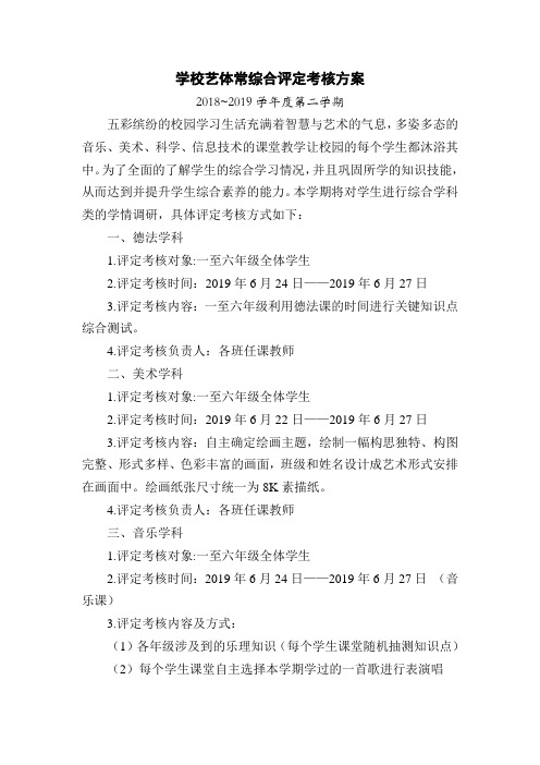 学校艺体常综合评定考核方案