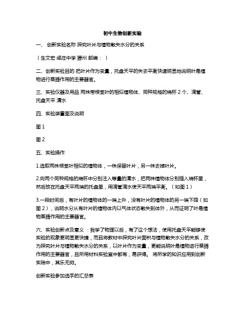 初中生物创新实验