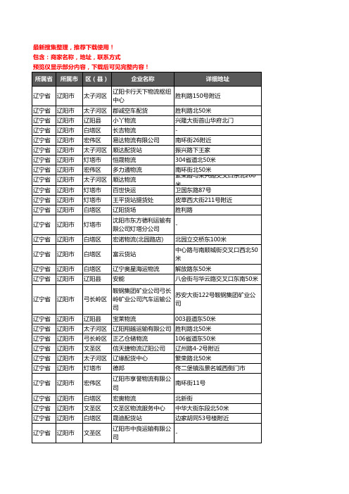 新版辽宁省辽阳市托运企业公司商家户名录单联系方式地址大全325家