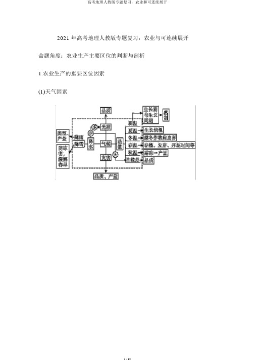 高考地理人教版专题复习：农业和可持续发展