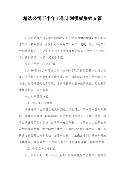 精选公司下半年工作计划模板集锦5篇