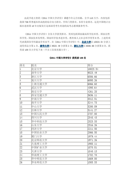 中国大学2011年排名