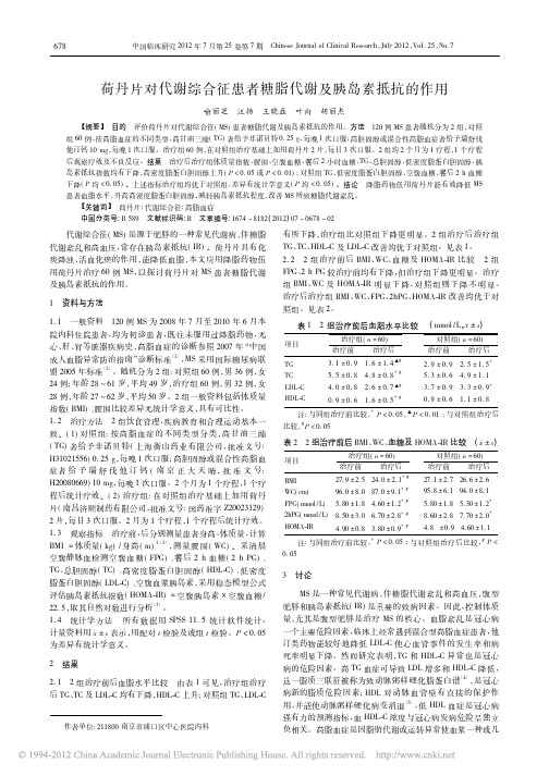 荷丹片对代谢综合征患者糖脂代谢及胰岛素抵抗的作用