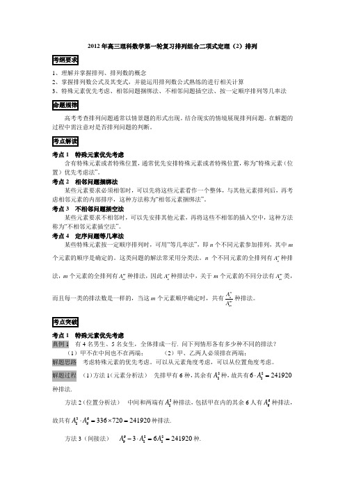 2012年高三理科数学第一轮复习排列组合二项式定理(2)排列