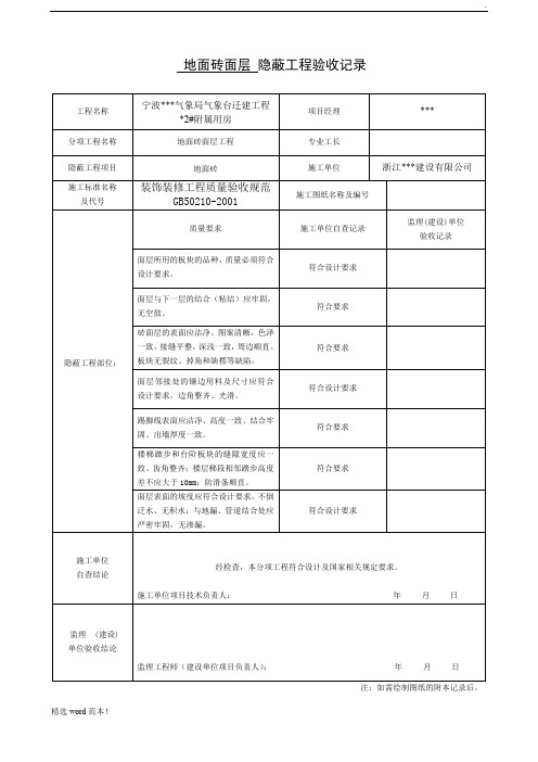 装饰装修隐蔽工程验收记录表(全套范例)